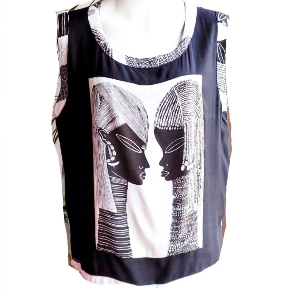 AS HRO Unique Black and White Graphic African Queens Top Sleeveless Size Large